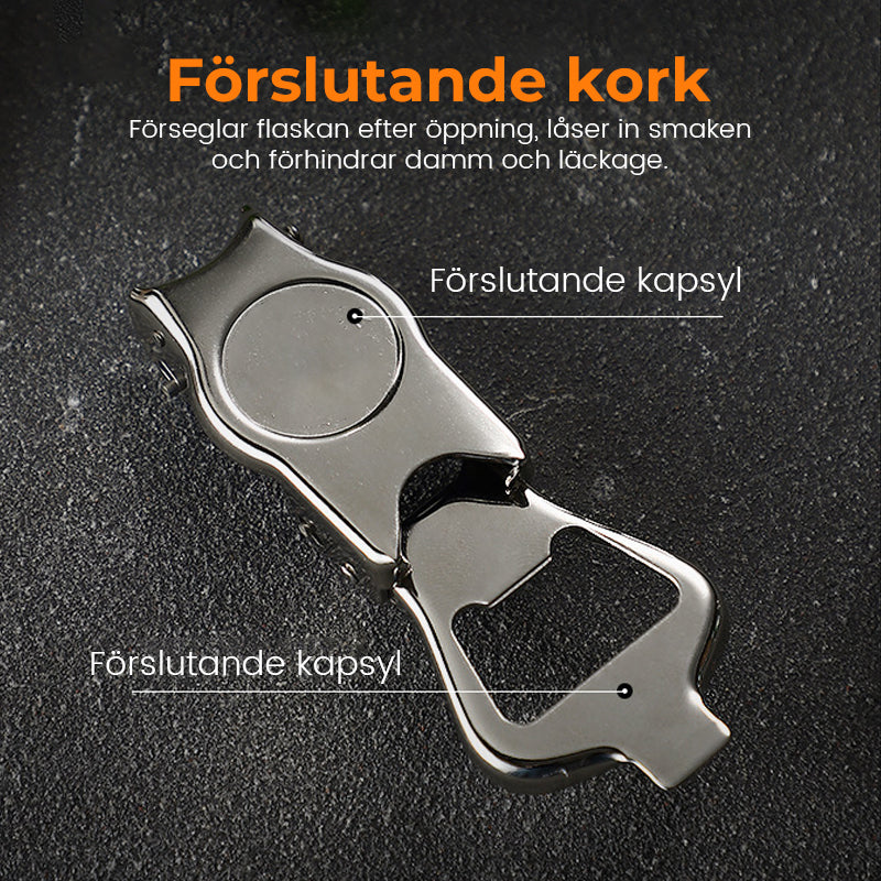 Flaschenöffner aus Edelstahl mit frischhaltendem Korken