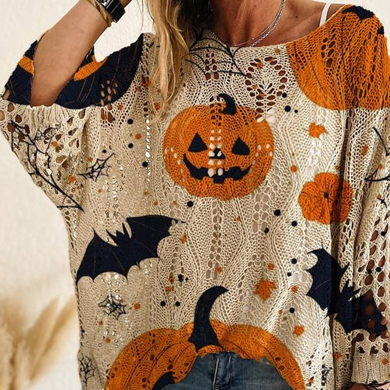🎃 Witchy Cozy Vibes – Halloween-Kürbis-Strickpullover