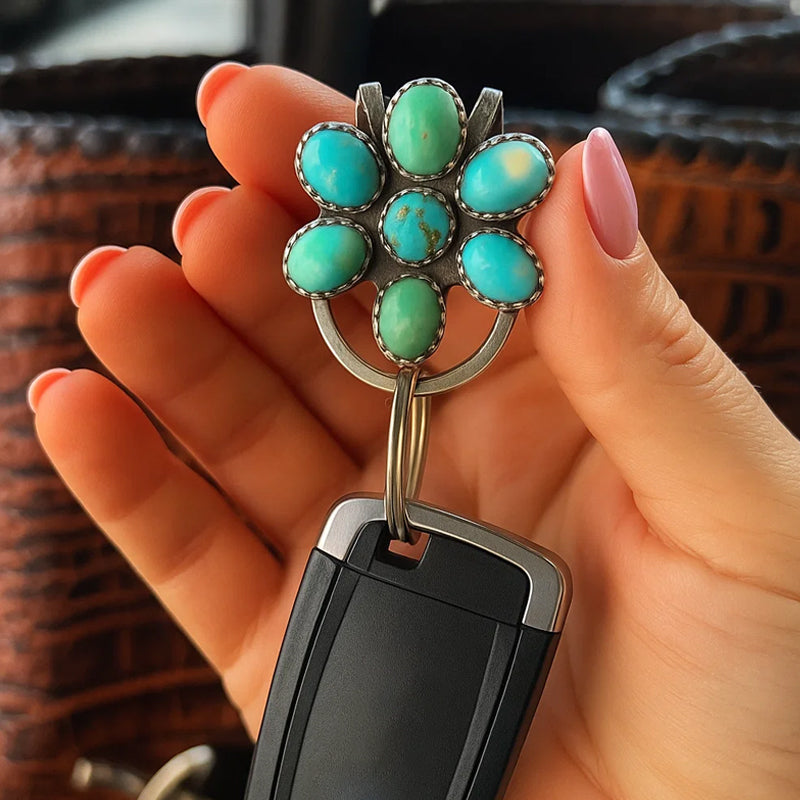 🌼 Türkisfarbener Bloom-Taschenclip-Schlüsselhalter – Finden Sie Ihre Schlüssel mit Flair