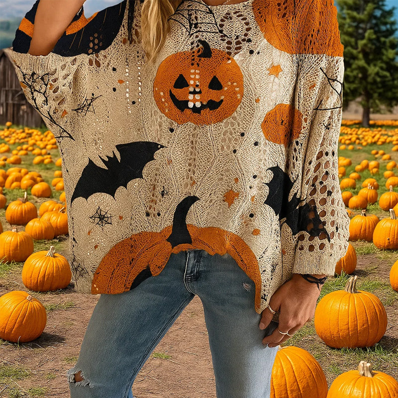 🎃 Witchy Cozy Vibes – Halloween-Kürbis-Strickpullover