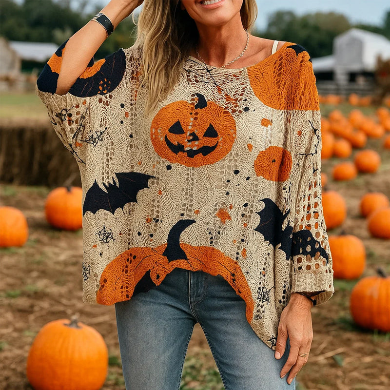 🎃 Witchy Cozy Vibes – Halloween-Kürbis-Strickpullover