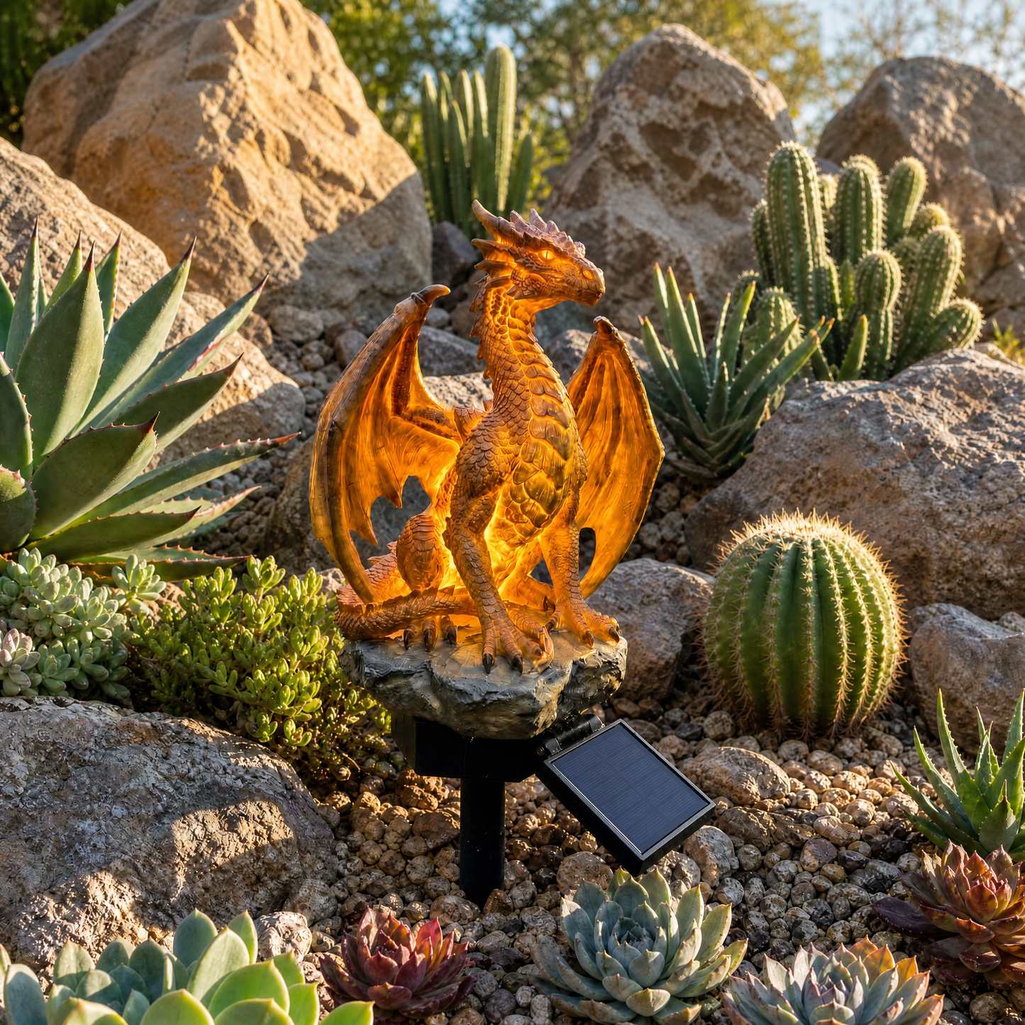 Solar-Drachen Gartenleuchte mit LED-Glutlicht – Fantasy Gartendeko für Terrasse, Beet & Balkon