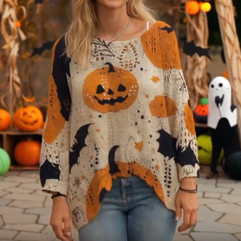 🎃 Witchy Cozy Vibes – Halloween-Kürbis-Strickpullover