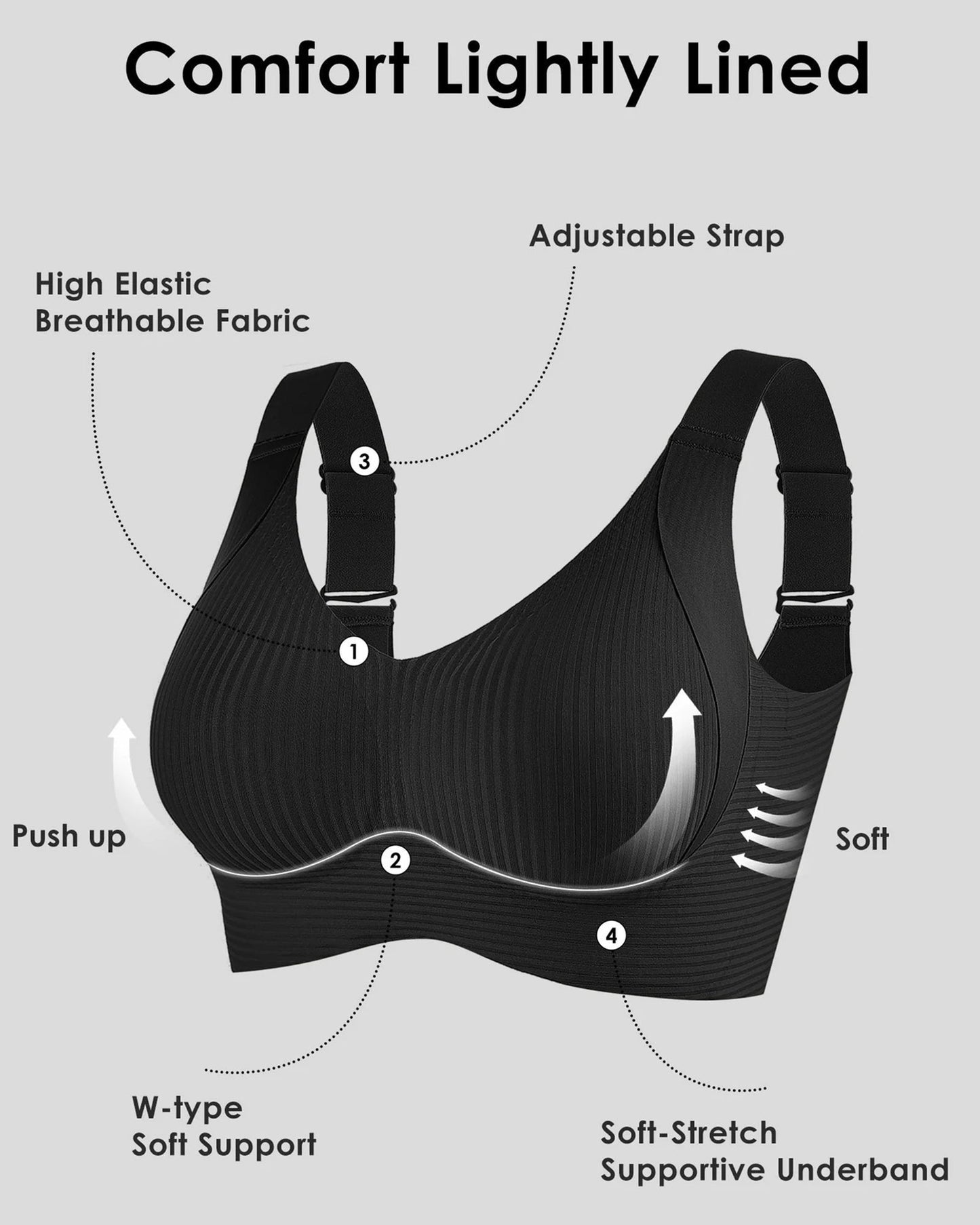 🎁Gerippter, verstellbarer Push-Up-BH ohne Bügel für Damen