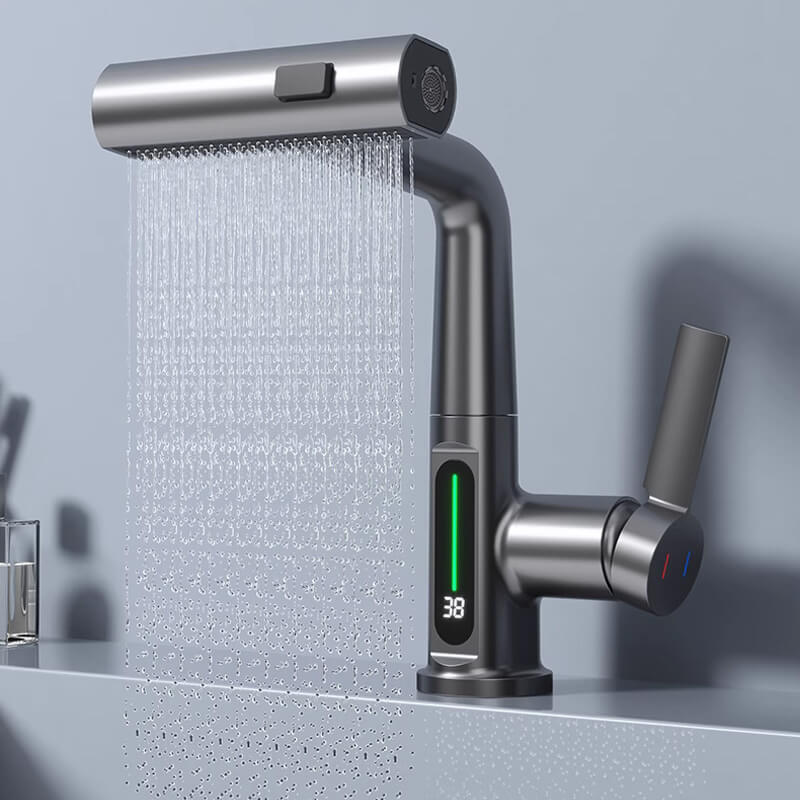 Ziehende Anhebung Des Wasserhahns Mit Digitalanzeige