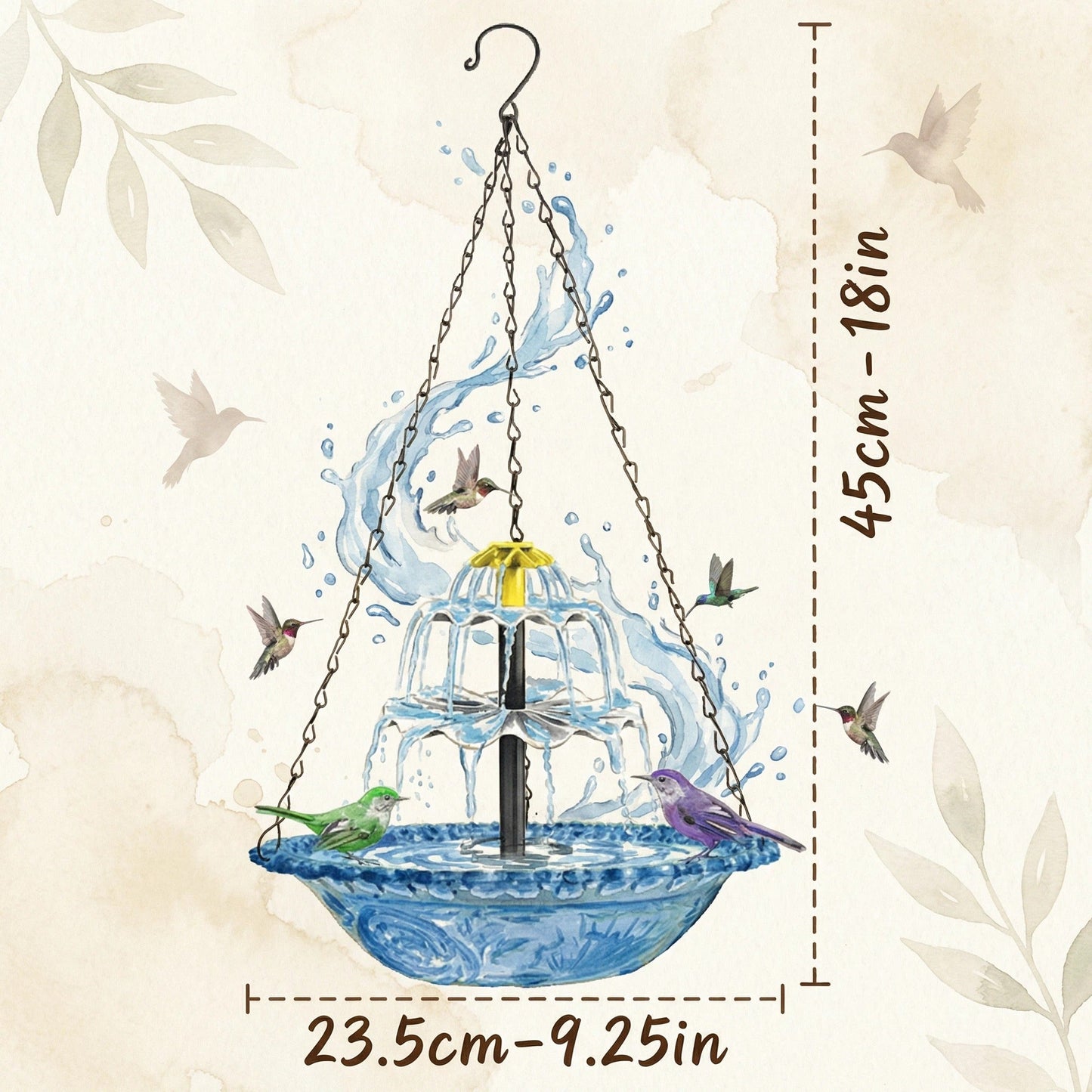 🔥Solarbetriebener Hängebrunnen für Vögel mit Kaskadenfunktion