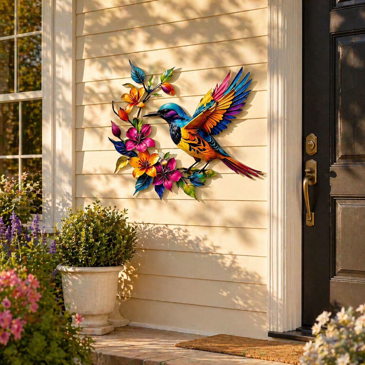 Kolibri-Blüten Wanddeko aus Metall