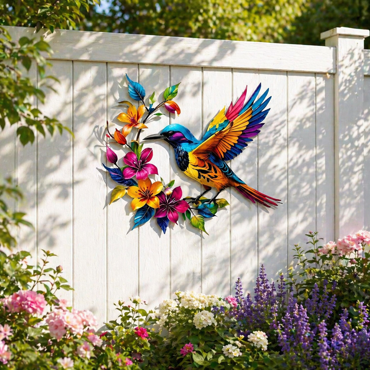 Kolibri-Blüten Wanddeko aus Metall