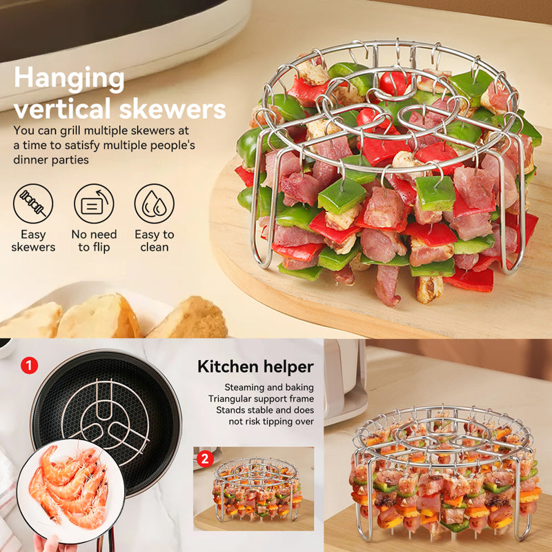 🔥 Vertikaler Spießhalter für Heißluftfritteuse – Edelstahl-Kebabhalter für Airfryer, Ofen, Gemüse & Fleischspieße 🍢