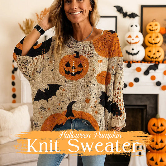 🎃 Witchy Cozy Vibes – Halloween-Kürbis-Strickpullover