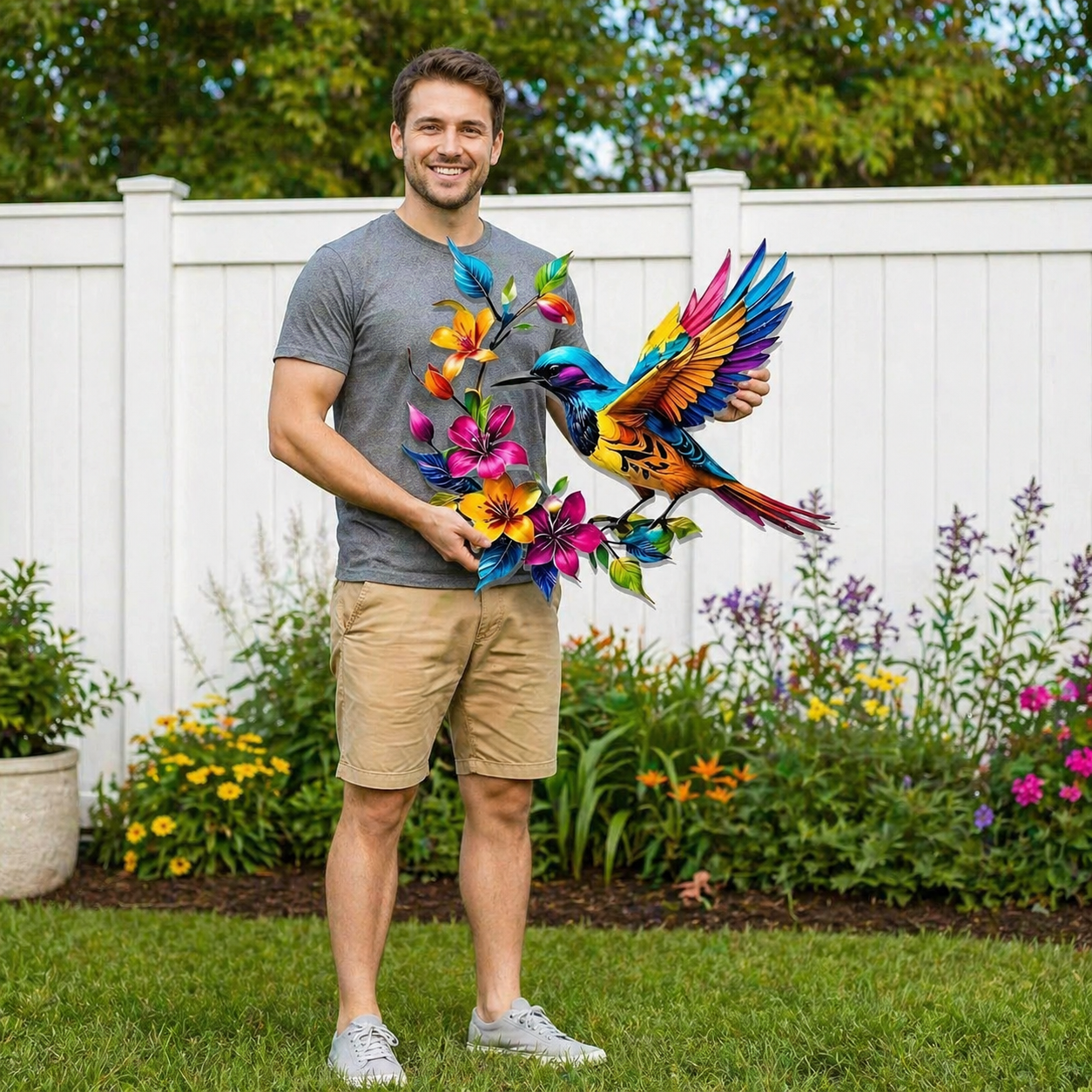 Kolibri-Blüten Wanddeko aus Metall
