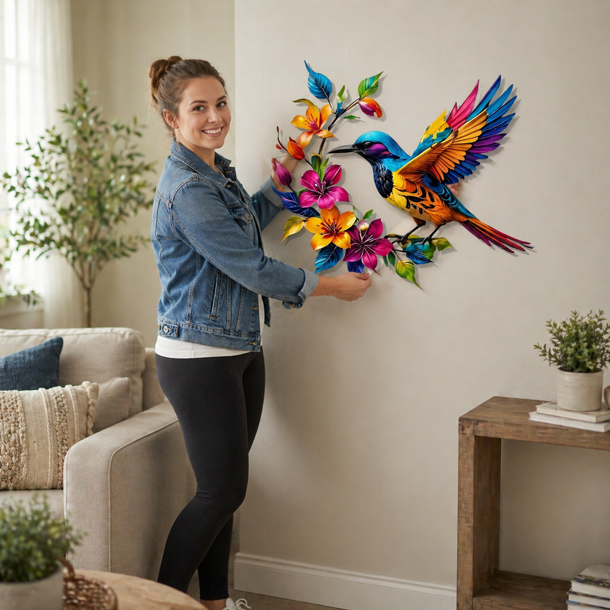 Kolibri-Blüten Wanddeko aus Metall