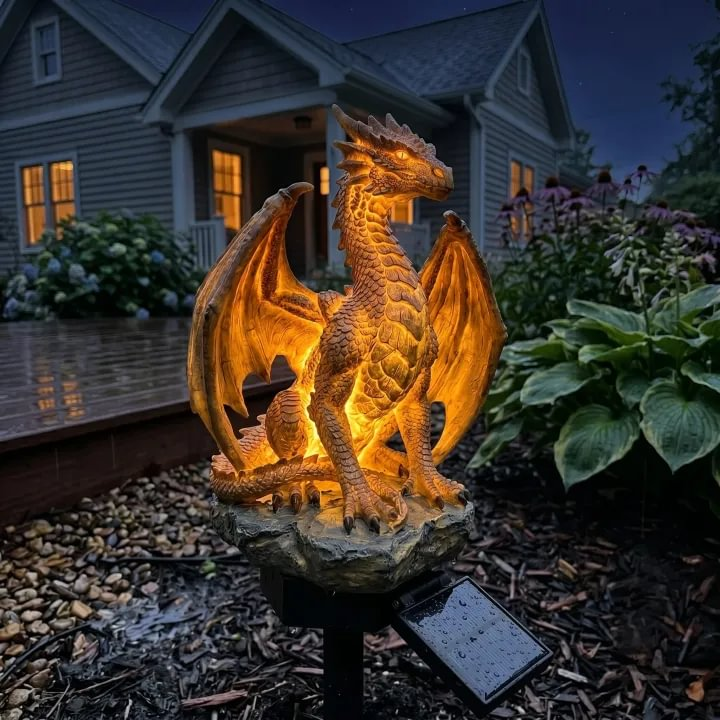 Solar-Drachen Gartenleuchte mit LED-Glutlicht – Fantasy Gartendeko für Terrasse, Beet & Balkon