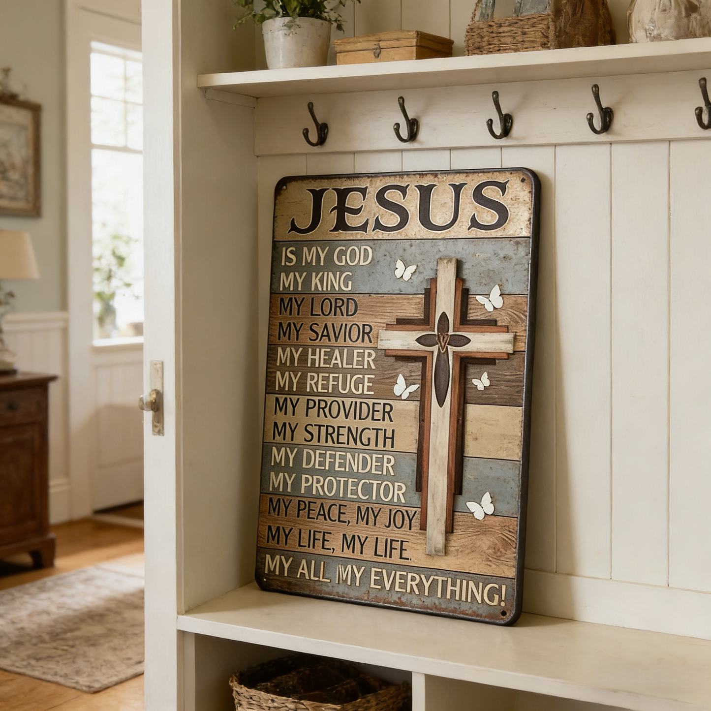 Jesus ist mein Gott, König, Alles – Vintage-Blechschild, religiöse Wandkunst aus Metall