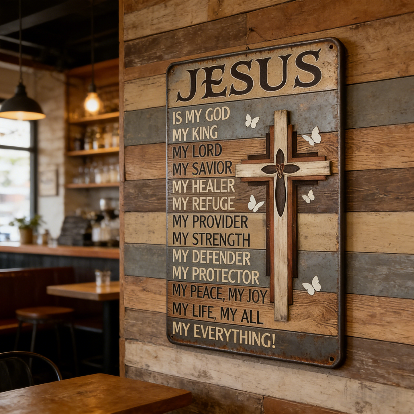 Jesus ist mein Gott, König, Alles – Vintage-Blechschild, religiöse Wandkunst aus Metall