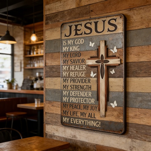 Jesus ist mein Gott, König, Alles – Vintage-Blechschild, religiöse Wandkunst aus Metall