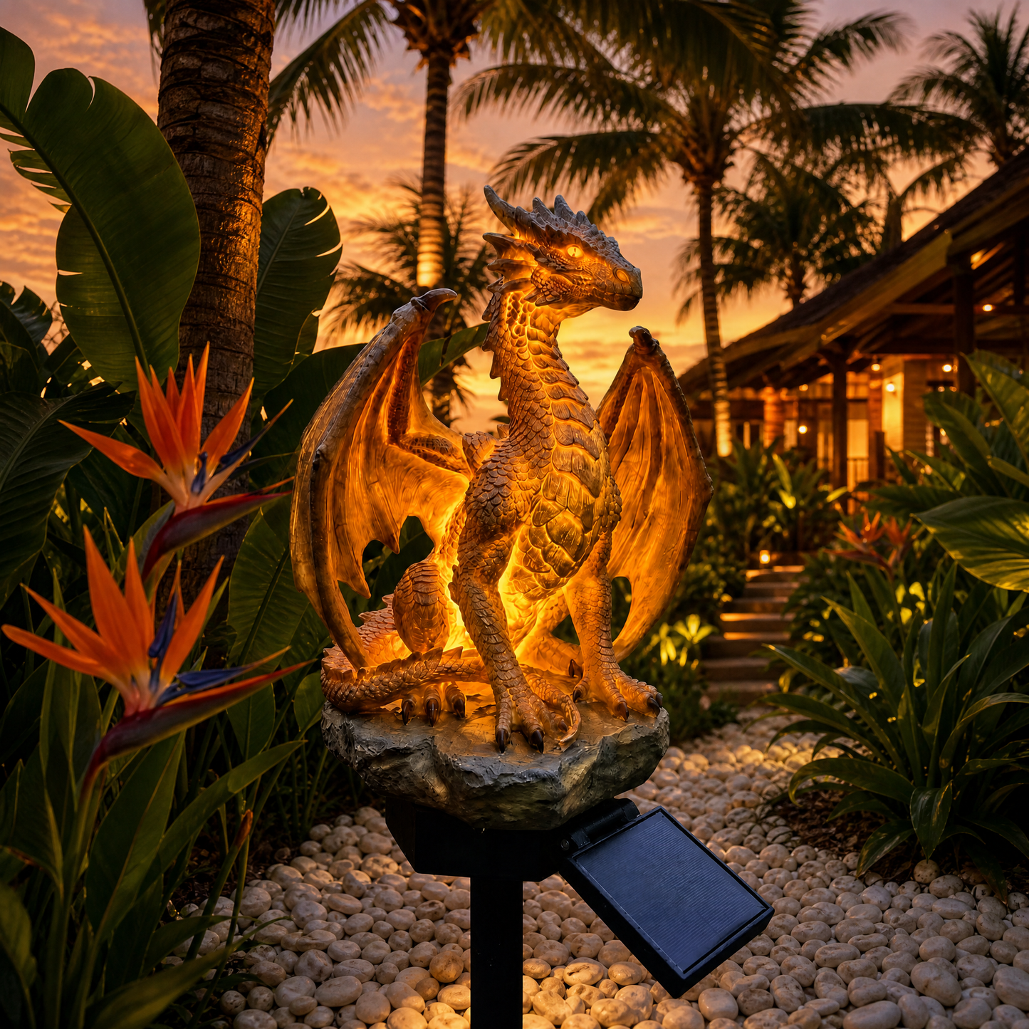 Solar-Drachen Gartenleuchte mit LED-Glutlicht – Fantasy Gartendeko für Terrasse, Beet & Balkon