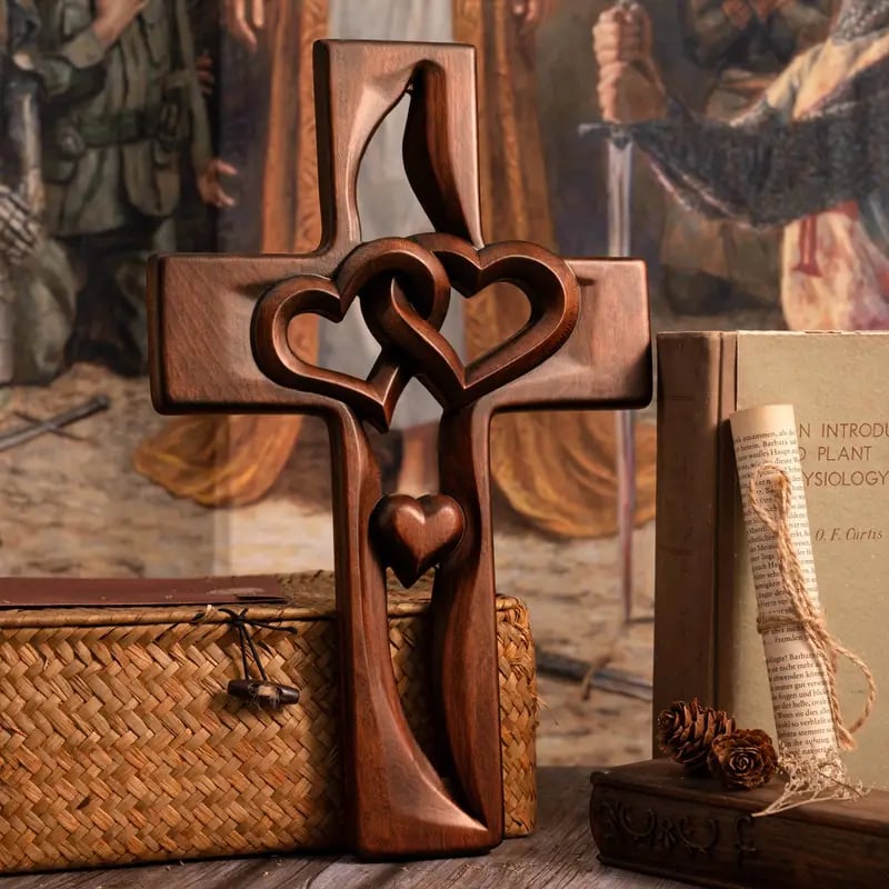 🔥Last Day Special Sale -❤️Intertwined Hearts Wooden Cross