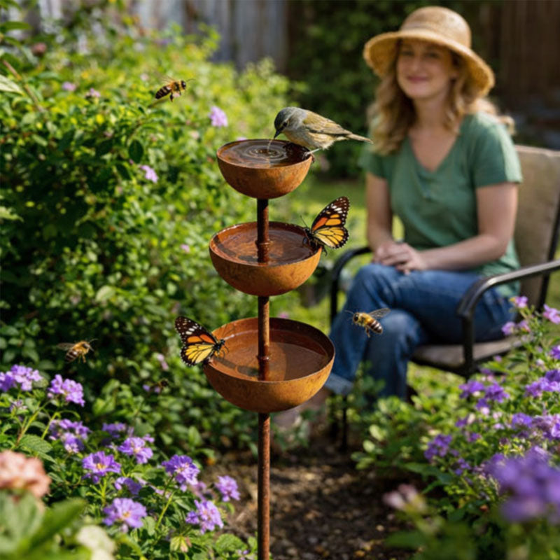 🌧️ Regenwassersammler – Pflanzenstütze 🐦 Metallene Gartendekoration