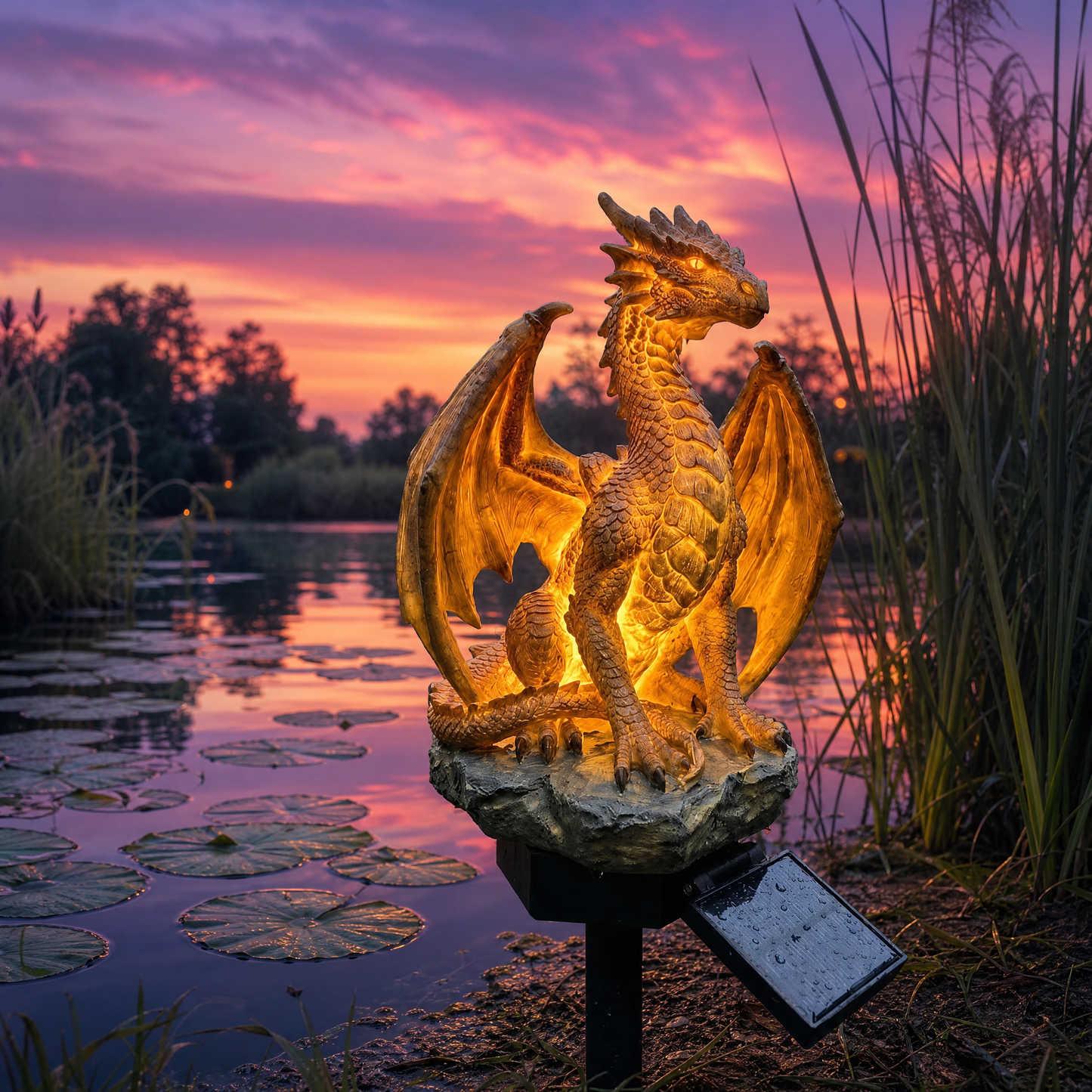 Solar-Drachen Gartenleuchte mit LED-Glutlicht – Fantasy Gartendeko für Terrasse, Beet & Balkon