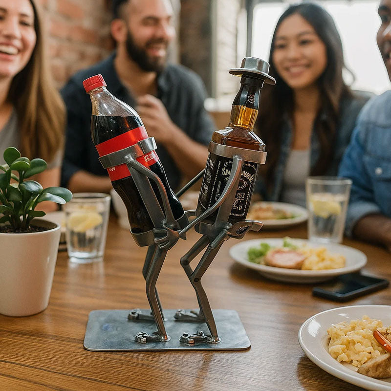 🥂 Tanzender Duo-Flaschenhalter aus Metall