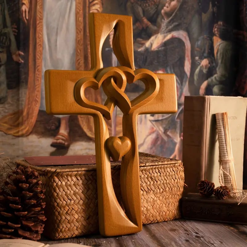 🔥Last Day Special Sale -❤️Intertwined Hearts Wooden Cross