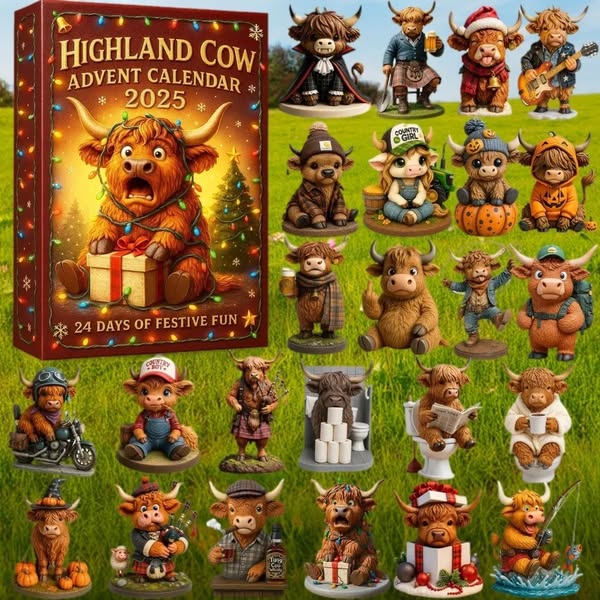 🐮Highland Cow Adventskalender 2025🎄✨ - 3D handgefertigte Highland Cow Puppe (24 Stück)