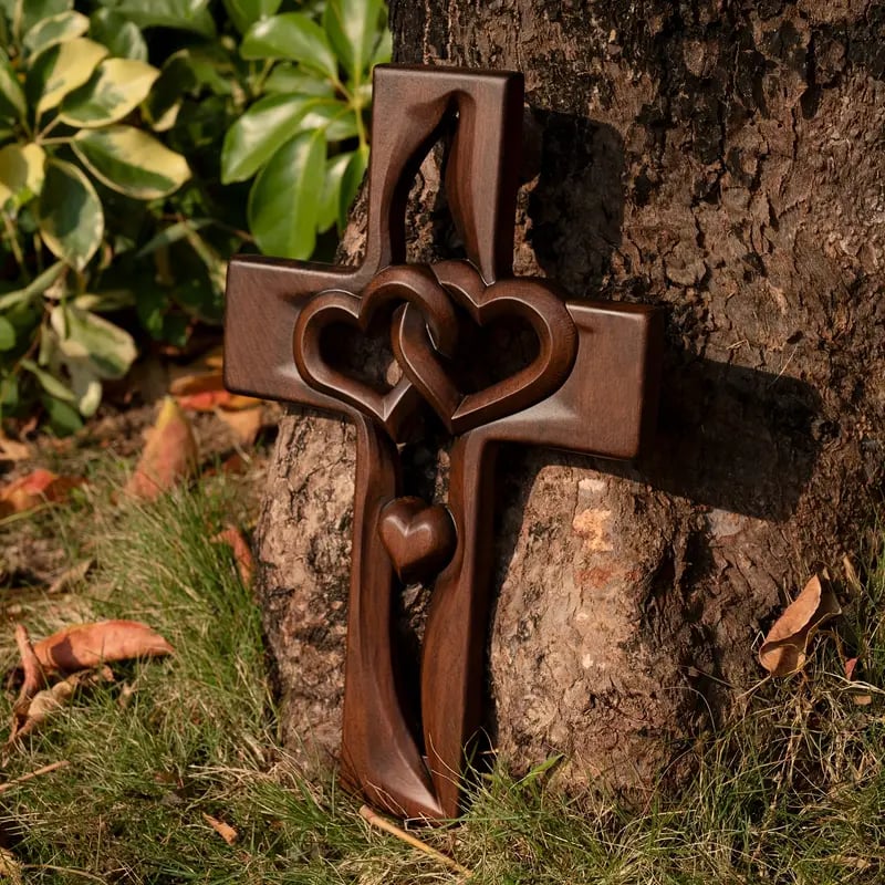 🔥Last Day Special Sale -❤️Intertwined Hearts Wooden Cross
