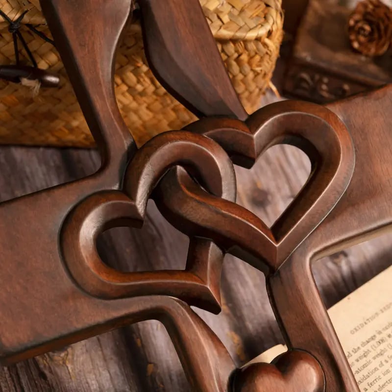🔥Last Day Special Sale -❤️Intertwined Hearts Wooden Cross