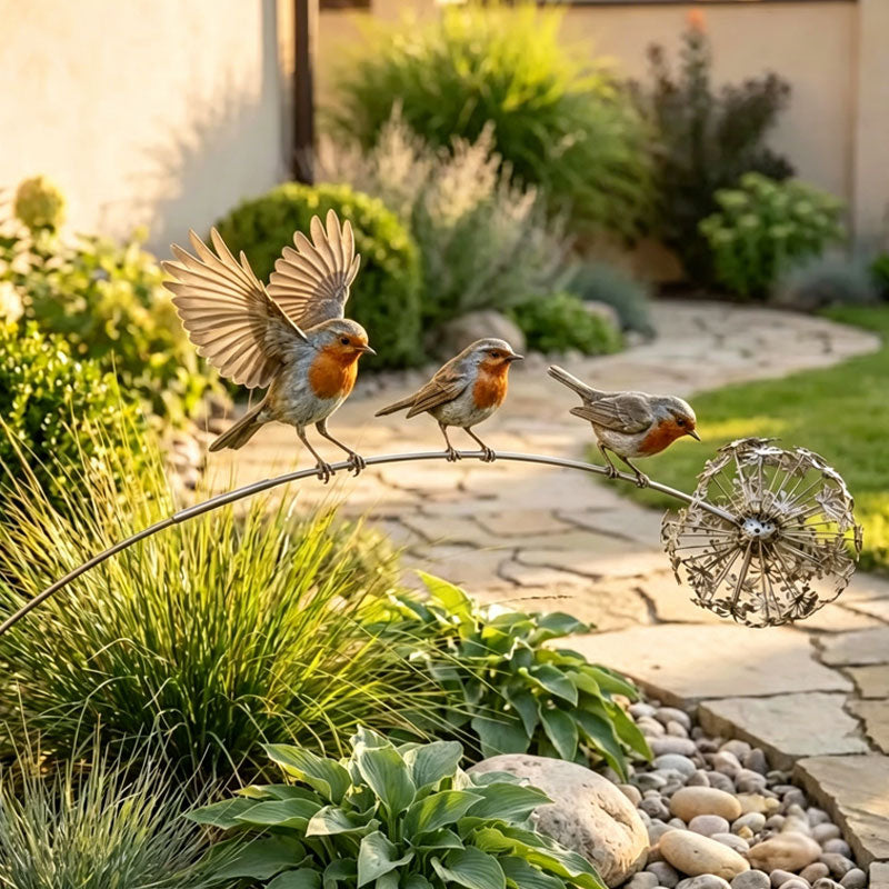 Rotkehlchen Gartenstecker – Bedeutungsvolle Gartendeko mit Vögeln für Beet, Terrasse & Erinnerungsecken