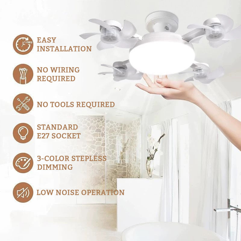 E27 Ventilatorlampe mit Fernbedienung – LED Deckenlampe mit faltbaren Flügeln für kleine Räume