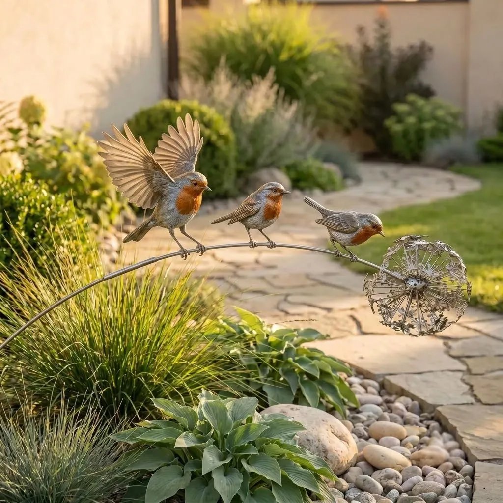 Rotkehlchen Gartenstecker – Bedeutungsvolle Gartendeko mit Vögeln für Beet, Terrasse & Erinnerungsecken