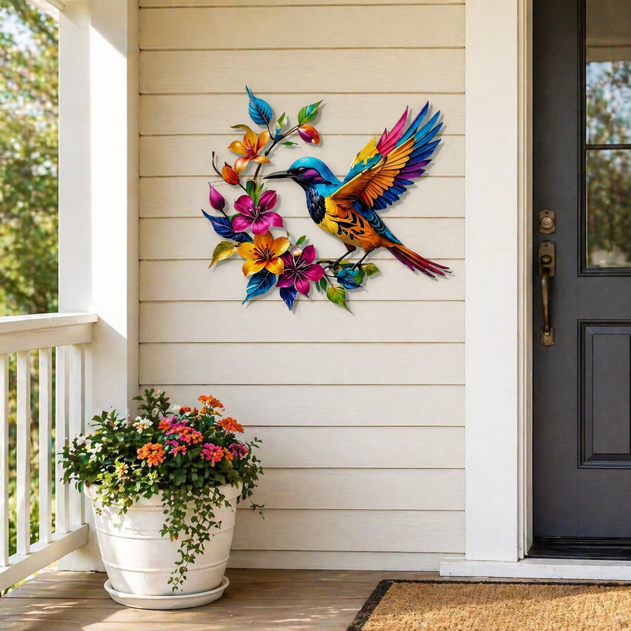 Kolibri-Blüten Wanddeko aus Metall