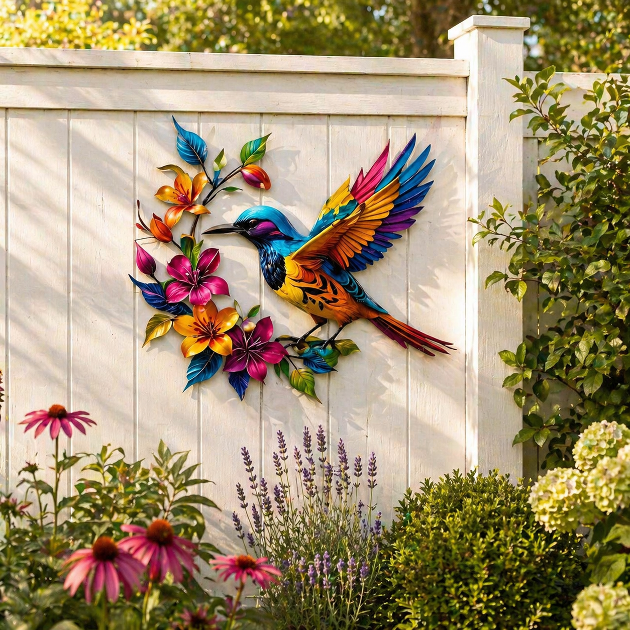 Kolibri-Blüten Wanddeko aus Metall