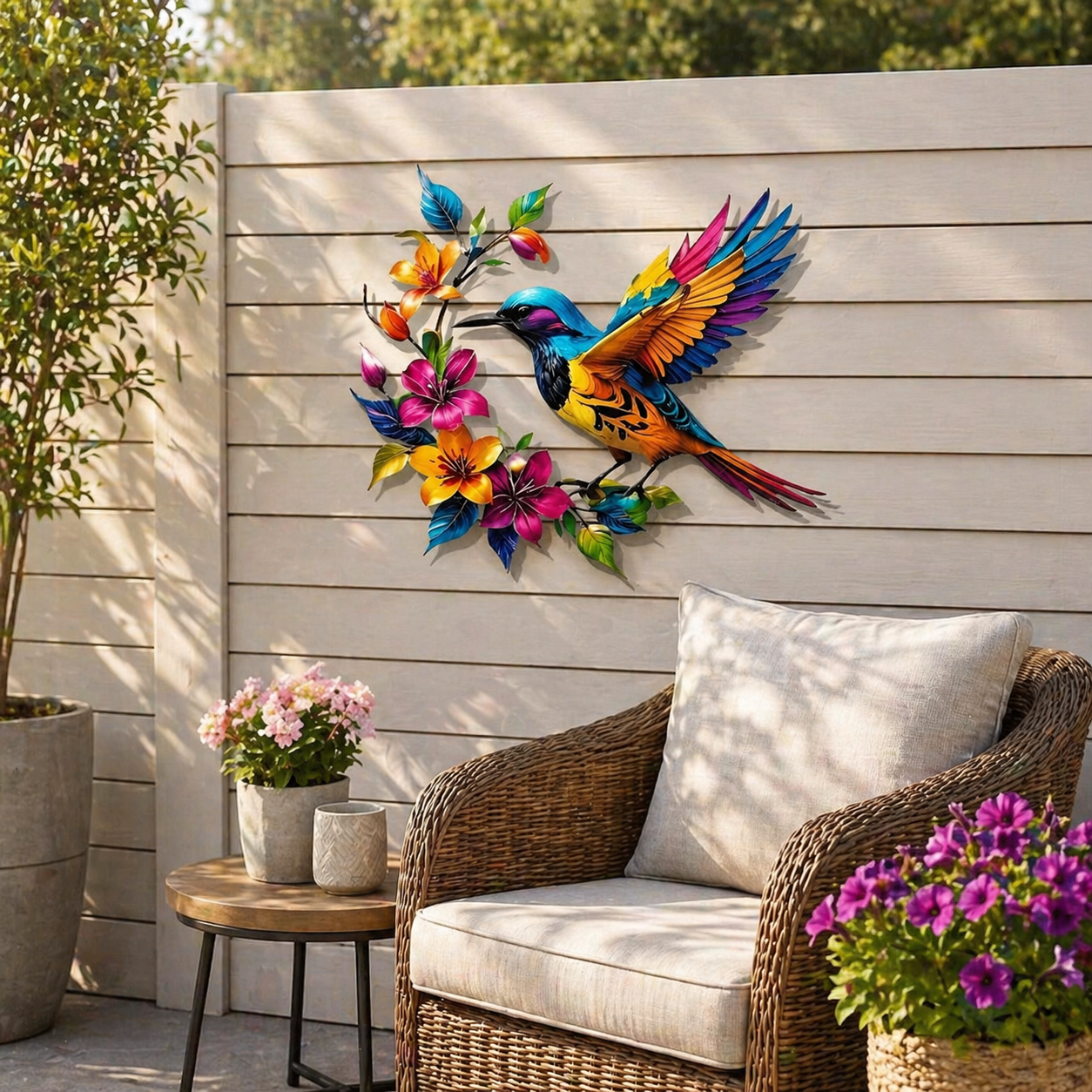 Kolibri-Blüten Wanddeko aus Metall