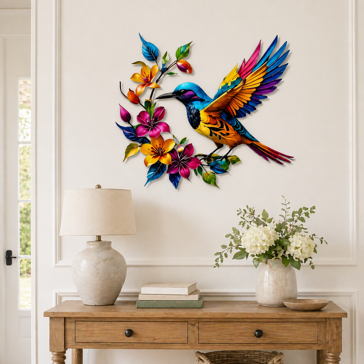 Kolibri-Blüten Wanddeko aus Metall
