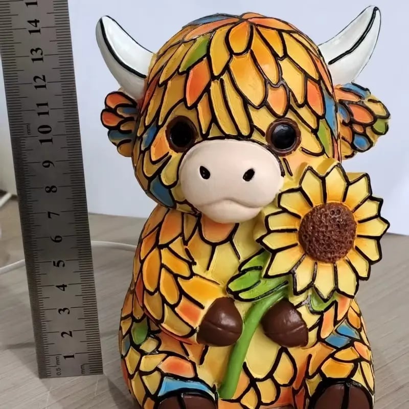 ✨ Kreatives LED-Nachtlicht in Form einer Hochlandkuh – Cartoon-Tierfigur aus Kunstharz für Zuhause – Niedliche Dekolampe für Kinder- und Wohnzimmer – Tisch- und Nachttischlampe – USB-betrieben