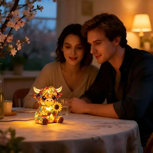 ✨ Kreatives LED-Nachtlicht in Form einer Hochlandkuh – Cartoon-Tierfigur aus Kunstharz für Zuhause – Niedliche Dekolampe für Kinder- und Wohnzimmer – Tisch- und Nachttischlampe – USB-betrieben