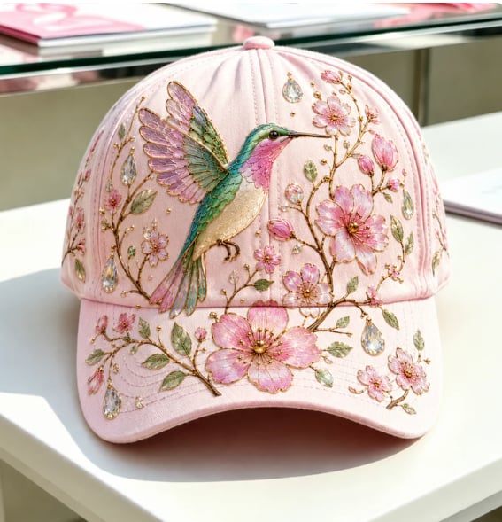 🧢🌼Garden Morning Baseball Cap – Bestickte Blumen-Cap mit Bienenmotiv