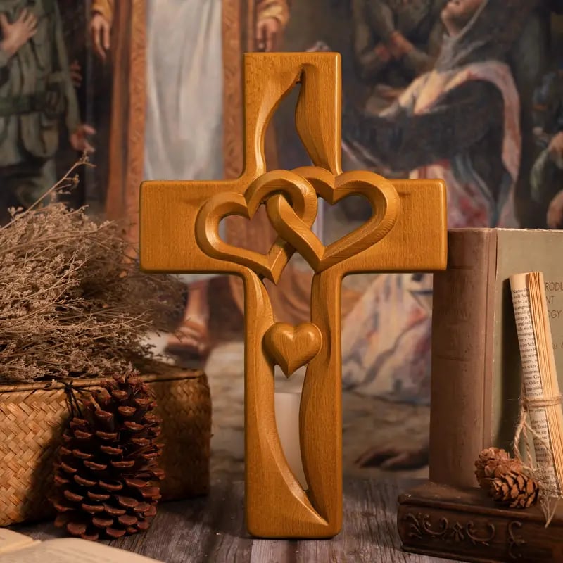 🔥Last Day Special Sale -❤️Intertwined Hearts Wooden Cross