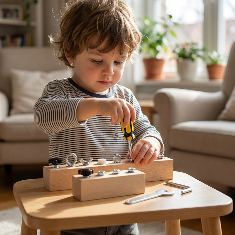Montessori Schraubbrett aus Buchenholz – Feinmotorik Lernspielzeug