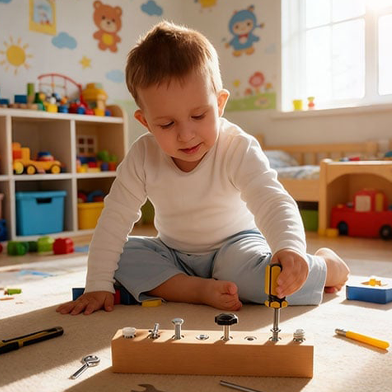 Montessori Schraubbrett aus Buchenholz – Feinmotorik Lernspielzeug
